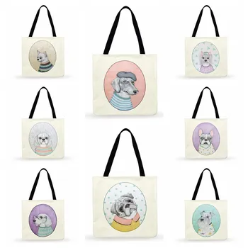 Женская сумка через плечо в скандинавском стиле с рисунком собаки; женская сумка-тоут; повседневная сумка-тоут; складная сумка для покупок; уличные пляжные сумки