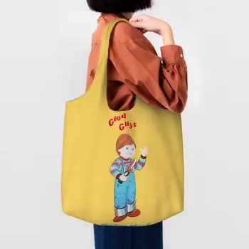 Многоразовая хозяйственная сумка Good Guys Chucky, женская холщовая сумка через плечо, моющиеся сумки для покупок в продуктовых магазинах, сумка для фотографий