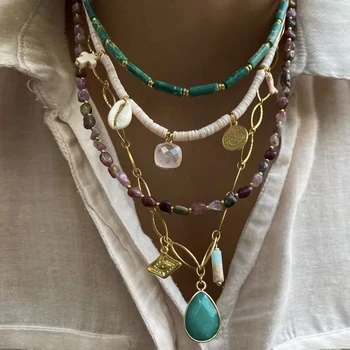 Ожерелье из натурального белого мрамора с подвеской для женщин и девочек, Изумруд, Цепочка из натурального камня, модные украшения для ежедневных вечеринок в стиле ретро