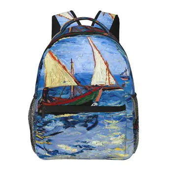 Рюкзак Винсента Ван Гога, Морской пейзаж, Мальчик, Полиэстеровые походные рюкзаки, Дышащие Милые Школьные сумки, рюкзак