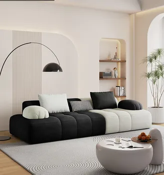 Диван из французской ткани, черно-белый, кремовый в тон, прямой диван для гостиной на троих человек