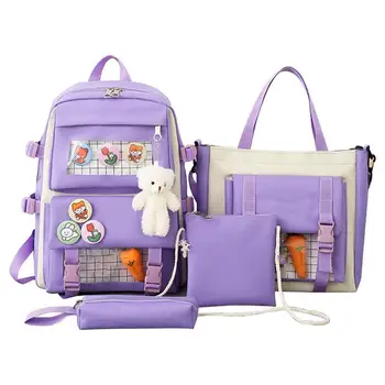Кавайная сумка через плечо, милые рюкзаки для девочек-подростков, школьный рюкзак для девочек средней школы, набор из 4 предметов