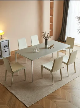 Обеденный стол и стул светло-кремового цвета, стол и стул в итальянском стиле, современная минималистичная спинка, табурет с кожаным седлом