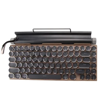 Клавиатура для пишущей машинки в стиле ретро, беспроводная клавиатура Bluetooth, USB, механические колпачки в стиле панк для настольных ПК/ноутбуков/телефонов-цвет дерева