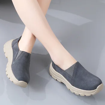 Модные женские кроссовки на танкетке 2023, Корейская обувь из матовой замши, женская обувь на платформе, большие размеры, повседневная обувь без застежки