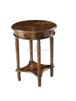Средневековый журнальный столик из американского массива дерева, прикроватная тумбочка, простой диван, приставной столик, подставка для цветов, место для хранения вещей, Маленький круглый столик