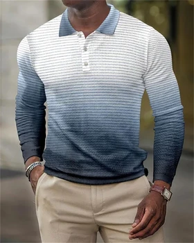 Мужская повседневная весенне-летняя рубашка поло с длинным рукавом, мужская футболка, одежда с геометрическим рисунком, футболки, уличная одежда, приталенный крой
