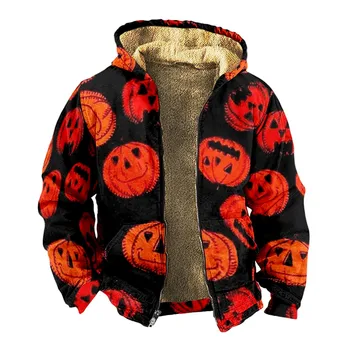 Мужская толстовка на молнии для Хэллоуина, повседневный свитер с длинными рукавами и индивидуальным принтом, теплый плотный хлопковый костюм, зимняя одежда для дома