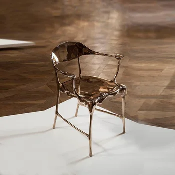 Простой современный дизайнерский стул с медной спинкой, креативное кресло для отеля Villa, металлический обеденный стул для дома