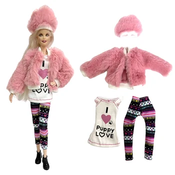 NK Official, милый костюм для куклы из 4 предметов, благородное розовое пальто + рубашка с любовным рисунком + брюки в этническом стиле для аксессуаров куклы Барби