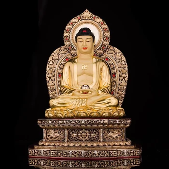 Медная Позолоченная статуя Будды Гуаньинь Кшитигарбха Амитабха Татхагата Амитаюс Буддийский Три Святых Хуа Йена Фигура Шакьямуни