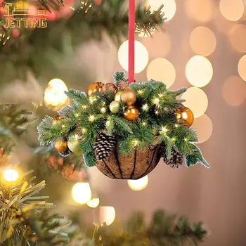Деревянное украшение в форме рождественской корзины с цветами, подвеска в виде Рождественской елки, Рождественский орнамент, Рождественский декор, Счастливый Новый год