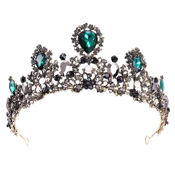 Антикварная корона в стиле барокко, Зеленая хрустальная тиара, свадебная головка, в любом случае вы хотите быть более очаровательной