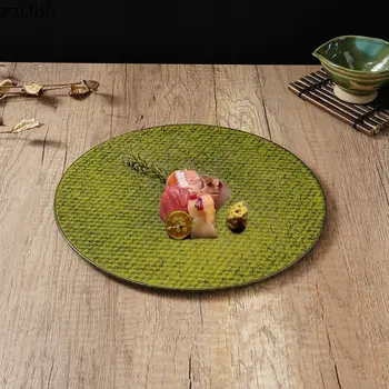 Зеленая керамическая обеденная тарелка, тарелка для суши, тарелки для стейков в западном стиле, диск для сашими, Десертные тарелки, блюдо для дим-самов, Ваза для фруктов, Салатница, поднос