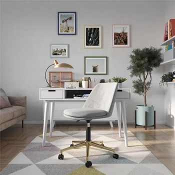 Офисное рабочее кресло с наволочкой Ivy, светло-серый бархат /золотая основа
