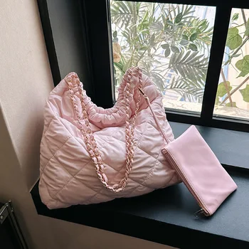 Брендовая дизайнерская стеганая женская сумка через плечо в нейлоновую клетку, повседневная сумка через плечо на цепочке, большая квадратная сумка и кошелек