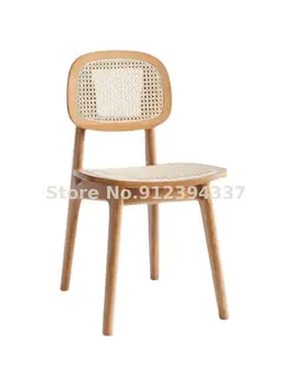 Бревенчатый обеденный стул из массива дерева для взрослых, простой современный стул со спинкой из ротанга, дизайнерский стул для макияжа в японском стиле из ротанга