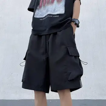 2023 Мужские шорты Летняя мода Винтажные Базовые брюки-карго Прямые Мужские костюмы в японском стиле с завязками