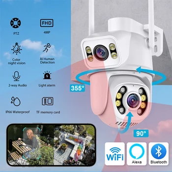 WIFI IP-камера, светодиодные полноцветные камеры ночного видения, 4-мегапиксельная система безопасности с искусственным интеллектом для обнаружения человека, Наружное водонепроницаемое наблюдение