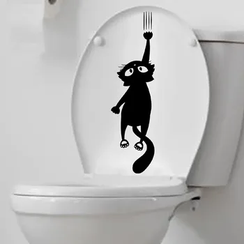 Наклейки для туалета с забавными черными кошками, наклейки 