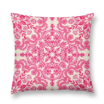 Ярко-розовый и нежно-кремовый с народным художественным рисунком, наволочка для подушки, подушка для сидения