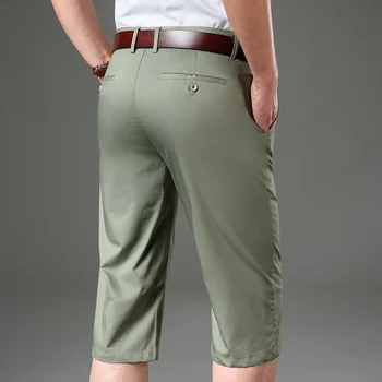 Летние Классические мужские повседневные укороченные брюки из ткани из бамбукового волокна, модные шорты стрейч-кроя, мужская брендовая одежда