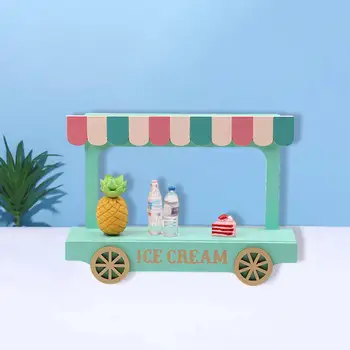 Миниатюрная тележка для мороженого, обучающий деревянный мини-фургон для мороженого, ролевая игра, тележка-кукольный домик для мальчиков и девочек, игрушка для ролевых игр.