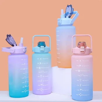 Бутылка для воды объемом 2 литра, мотивирующая бутылка для питья, бутылка для воды для занятий спортом на открытом воздухе с отметкой времени, милые пластиковые стаканчики