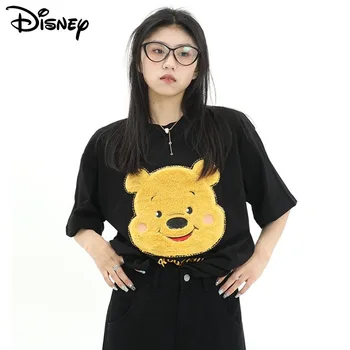 Женская футболка с плюшевым мишкой Пухом из мультфильма Disney, Американский тренд, футболки для уличных пар, Топы, Корейская мода, свободные студенческие футболки с коротким рукавом