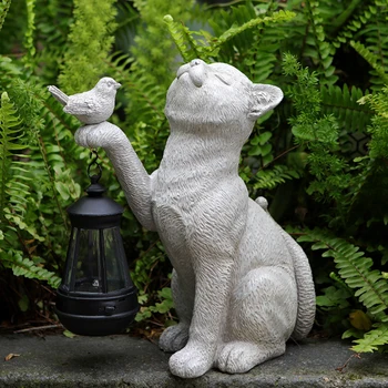 Креативный свет для двора с кошкой Солнечный декор Лампа для животных Садовый орнамент из смолы Солнечный Уличный свет статуи для двора Балкон Дорожка