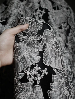 Жаккардовая текстурированная ткань с цветочным рисунком, Трехмерная Рельефная текстура, Вышивка, Силуэт, Подарочная одежда, Дизайнерские ткани