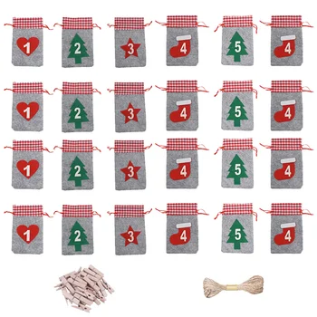 Набор рождественских тканевых пакетов Подарочные пакеты для вечеринки, подвесной календарь, рождественские конфеты, фетровая завязка