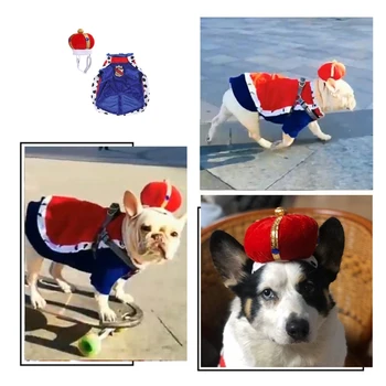 Одежда для домашних животных со шляпой для кошки, костюм Рождественского короля, накидка для маленьких собак