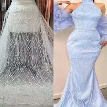 Высококачественный модный дизайн из бисера и пайеток, французское сетчатое кружево, 5 ярдов кружева для свадебного платья