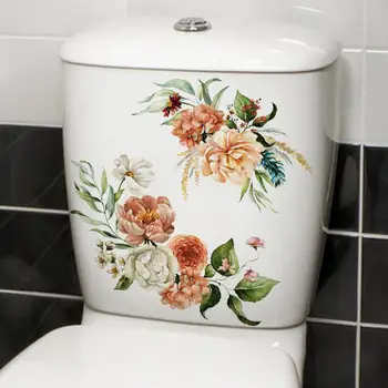 Наклейка на туалет, Самоклеящаяся фреска, Водонепроницаемая Наклейка на стену с цветами растений для украшения ванной комнаты, наклейки, Художественные обои из ПВХ