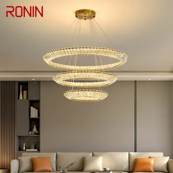 Подвесной светильник RONIN Nordic Modern Ring, светодиодная круглая хрустальная люстра, Креативный свет, роскошь для гостиной, декора спальни на вилле