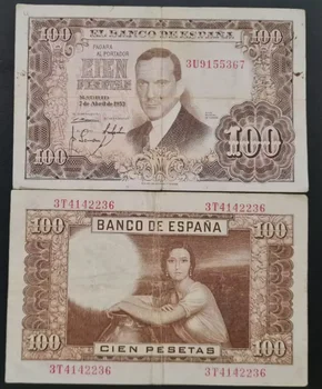 1953 Испания 100 песет Оригинальные банкноты XF AUNC (Fuera De uso Ahora Collectibles)