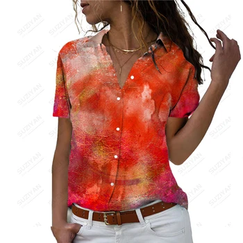 Летняя новая женская рубашка с цветопередачей, женская рубашка с 3D принтом, повседневная женская рубашка, модный тренд, женская рубашка