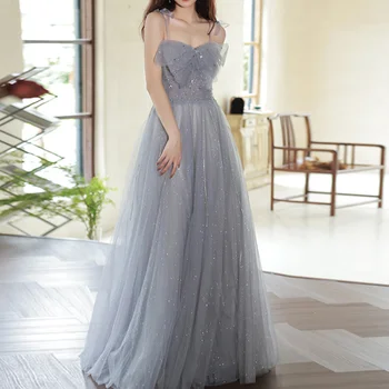 Французское элегантное простое сетчатое бальное платье с блестками, вечерние платья, платье принцессы с бантом, выпускное платье 2023, летний жилет, Vestidos