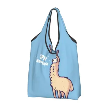 Женская Повседневная сумка для покупок Spit Happens Llama, сумка-тоут большой емкости, портативная сумка для хранения, складные сумки