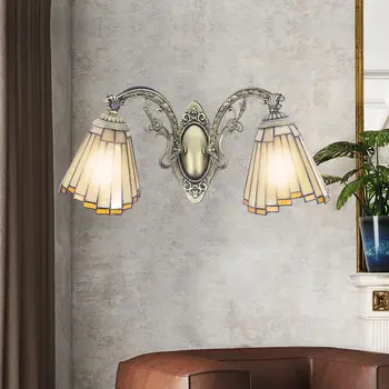 Антикварный туалетный столик Tiffany с 2 светильниками; Винтажное настенное бра; Настенный светильник из витражного стекла; лампа для тщеславия.