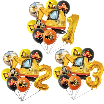 Тема строительного трактора Экскаватор Надувные Воздушные шары Баннер для грузовиков Детский Душ Для мальчиков Принадлежности для вечеринки по случаю Дня рождения