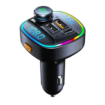 Автомобильное зарядное устройство с двумя USB, Bluetooth-совместимый Автомобильный FM-передатчик, Красочный рассеянный свет, MP3-модулятор громкой связи, Универсальный плеер