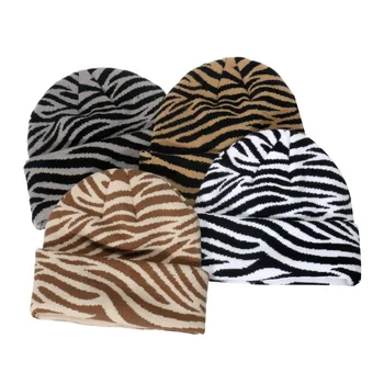 Леопардовый принт, вязаная шапка в полоску, сохраняющая тепло, Камуфляжное вязание, осень-зима, унисекс, шапочка с черепом