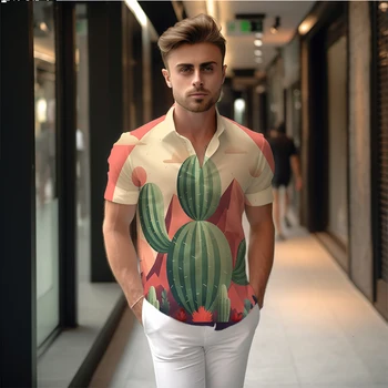 Летняя новая мужская рубашка с 3D-принтом cactus мужская рубашка в стиле отпусков и повседневности мужская рубашка модная высококачественная мужская рубашка