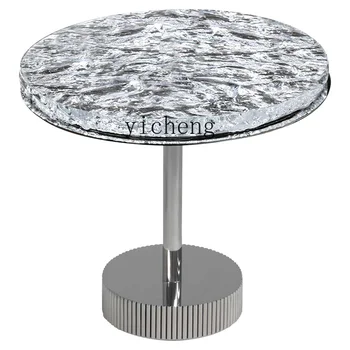 YY Журнальный столик для дома, круглое стекло с водной волной, светильник из нержавеющей стали, роскошный приставной столик