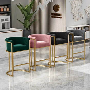 Роскошные барные стулья Nordic, Высокая скамеечка для ног, черный бархат, золотой кухонный табурет, Офисные современные роскошные барные стулья, барная мебель