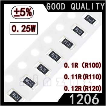 50ШТ SMD 1206 Чип-Резистор 5% Высокоточный Чип 0,25 Вт Фиксированное Сопротивление 0,1 R 0,11R 0,12R 0,1 RΩ ом Печать R100 R110 R120