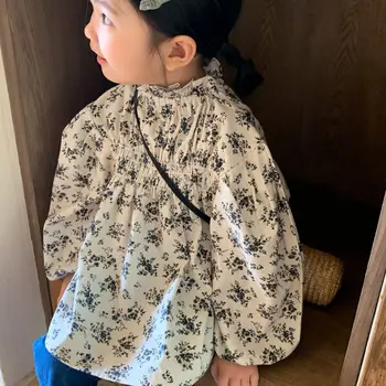 Блузки и рубашки, осенняя новая Корейская детская одежда, ретро фрагментированные цветы, простой Универсальный цветочный узор для девочек