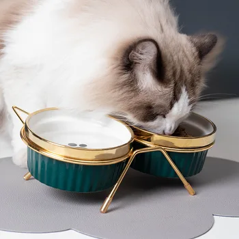 Керамическая миска для кошек, корм для домашних животных с металлической подставкой, Приподнятый корм для котенка, приподнятое блюдо для кормления щенков, безопасные нетоксичные принадлежности для собак